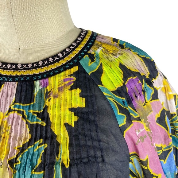 NEW Daniel Rainn Embroidered Floral Top Blouse Small Black Multi Linen Blend NWT - Picture 3 of 12